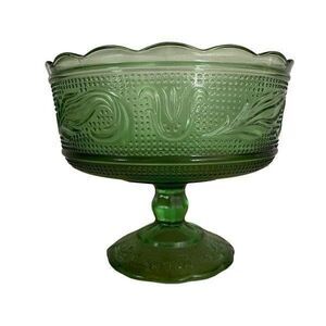 Vintage E.O. Brody Green Glass Pedestal Compote Bowl Dish Decorative Home Decor